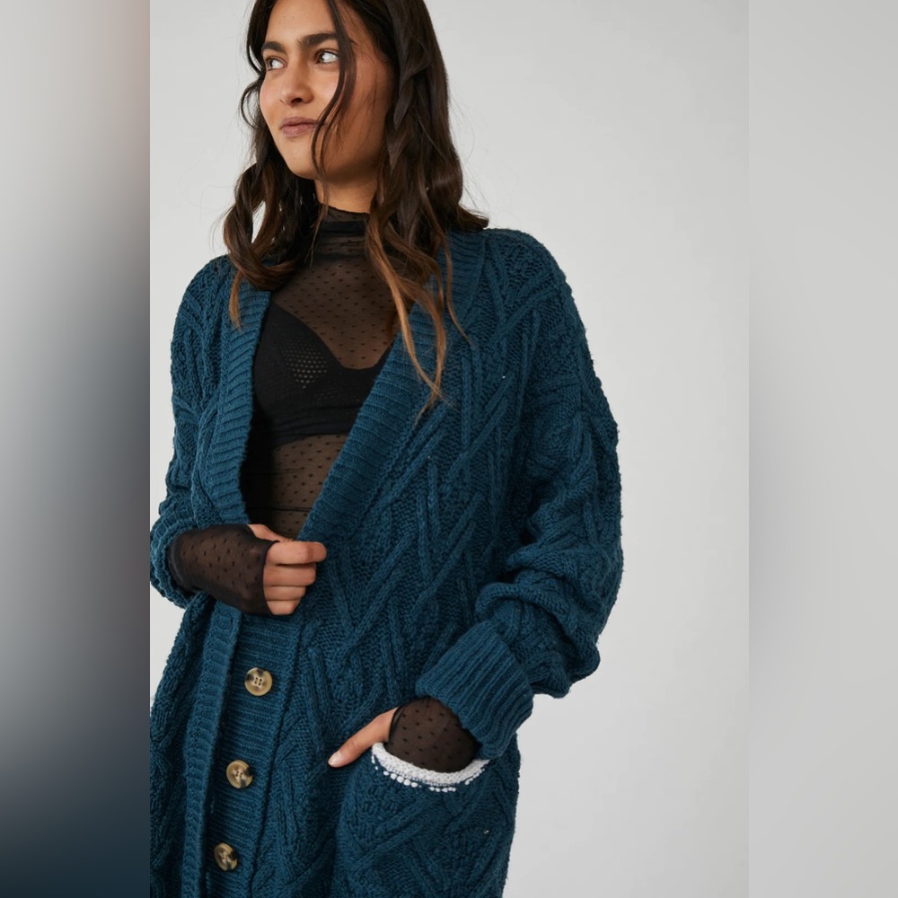 Montana Cable Cardi in navy by Free People